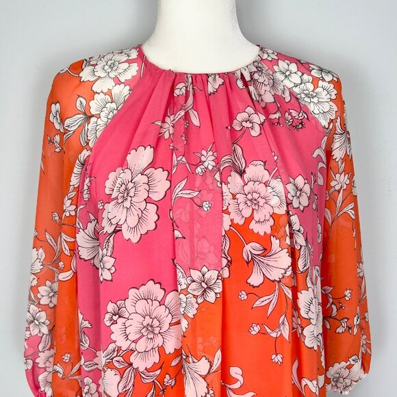 Vince Camuto Womens Floral Chiffon Shift Dress Pink Orange Flowy size 2 - Picture 2 of 12